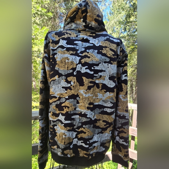 TRUE RELIGION Gold&silver Metalic Camo Front Pocket Hoodie SzL - Picture 8 of 11